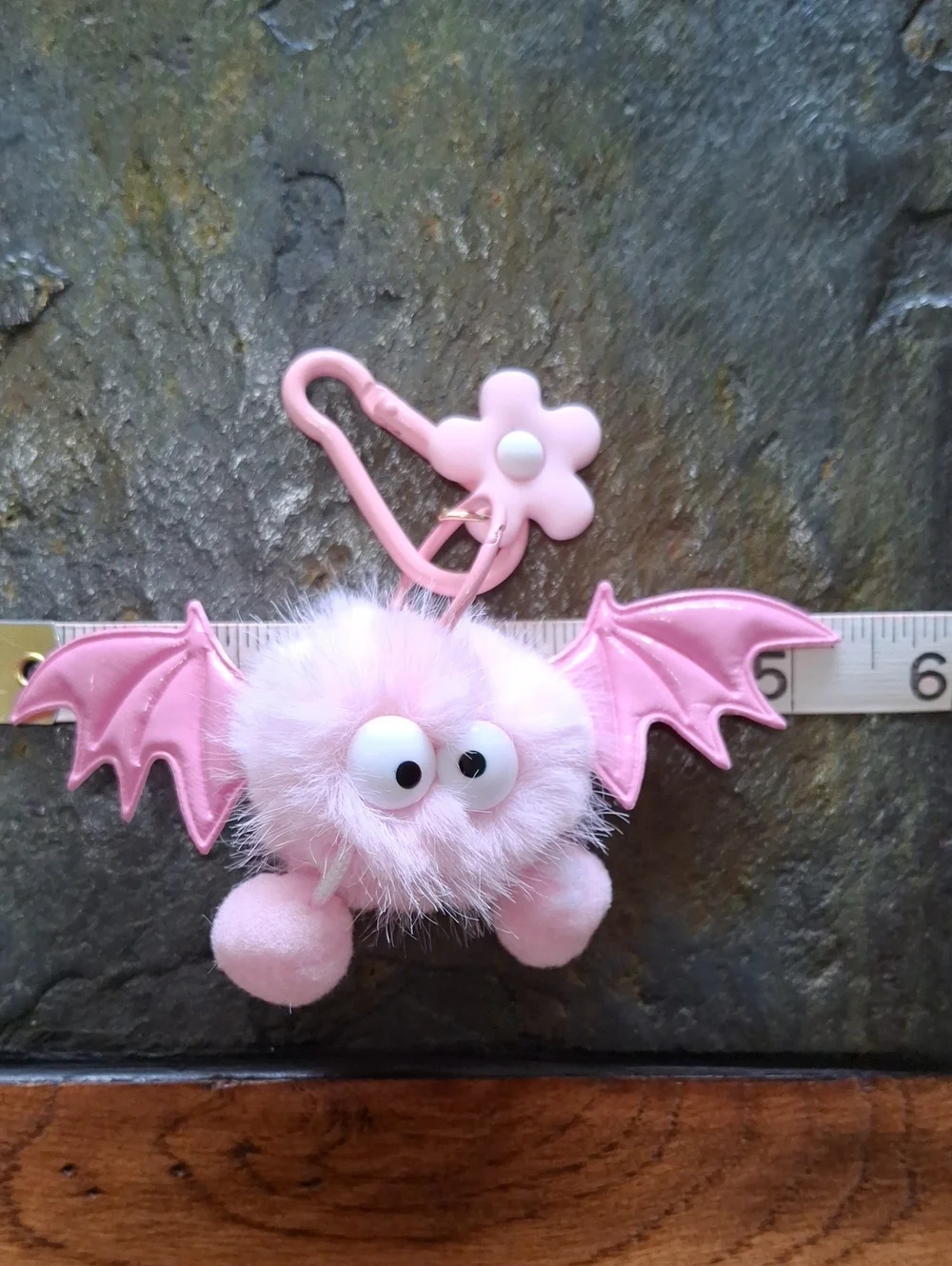 Pink Fuzzy Bat Pom Keychain/Bag Accessory